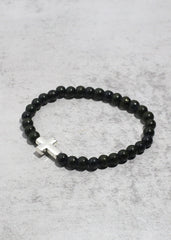 Marbled Cross Bead Bracelet Black JEWELRY - Shop Miss A