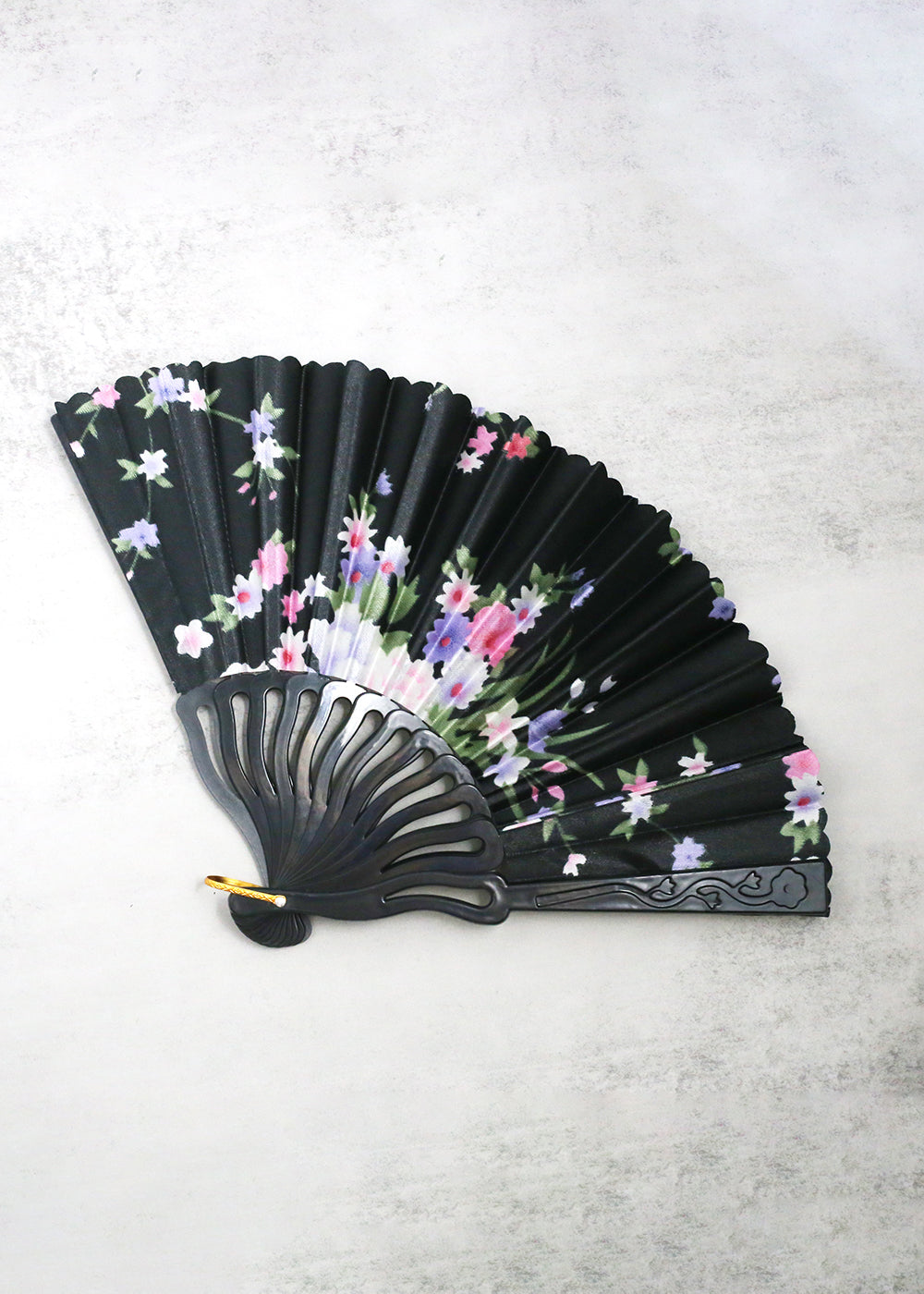 Elegant Floral Handheld Folding Fan Black ACCESSORIES - Shop Miss A