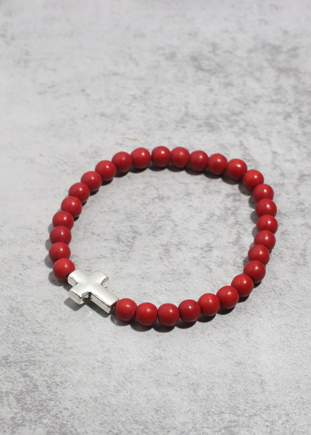 Marbled Cross Bead Bracelet Red JEWELRY - Shop Miss A