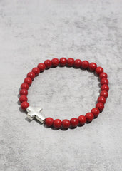 Marbled Cross Bead Bracelet Red JEWELRY - Shop Miss A